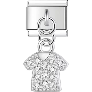 Dangling shirt with crystal accents Italian charm bracelet link