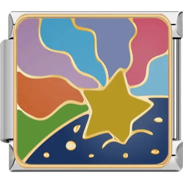Gold shooting star with rainbow and blue sky Italian charm bracelet link