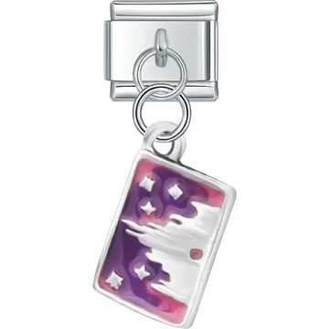 Purple shooting star design with silver and white accents Italian charm bracelet link