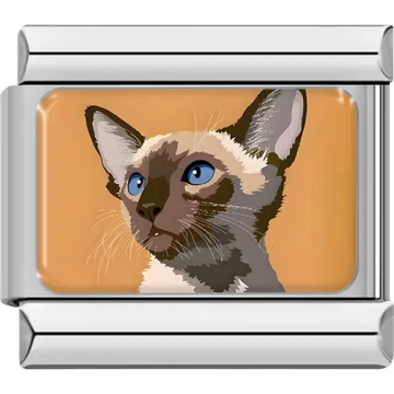 Siamese cat design featuring blue eyes and pointed fur accents Italian charm bracelet link