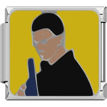 Silhouette figure holding a gun on yellow background design Italian charm bracelet link