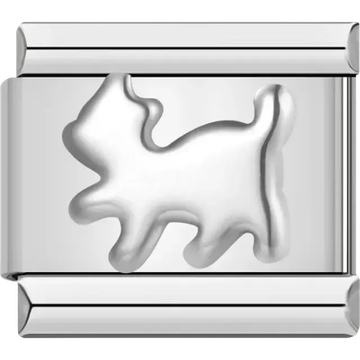 Silver cat Italian charm bracelet link
