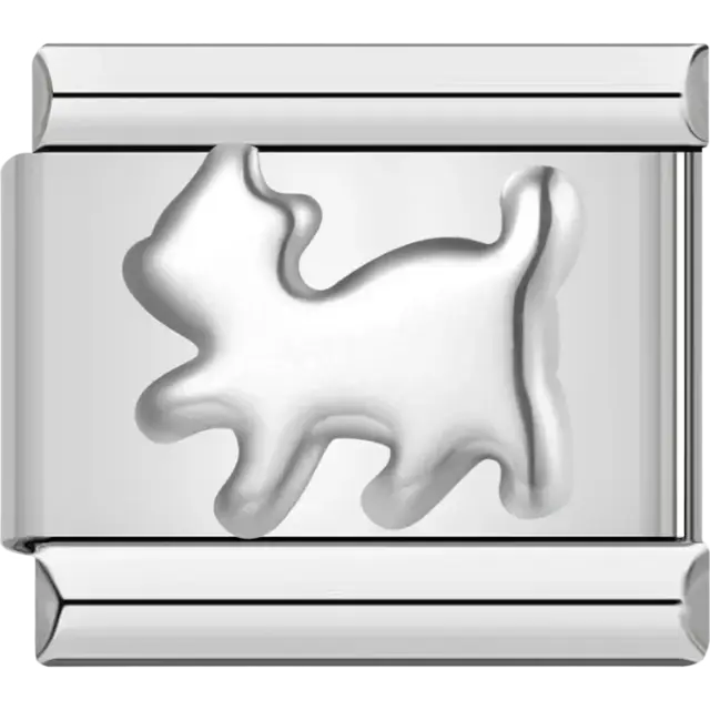 Silver cat Italian charm bracelet link