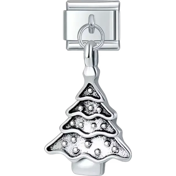 Silver Christmas tree design with textured details and layered branches Italian charm bracelet link