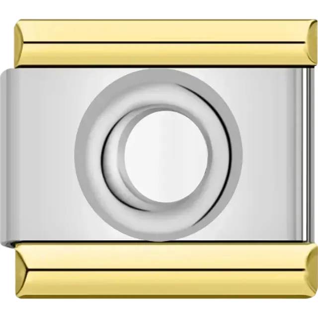 Silver circle with black outline Italian charm bracelet link