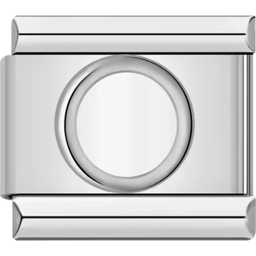 Silver charm with raised circular center Italian charm bracelet link