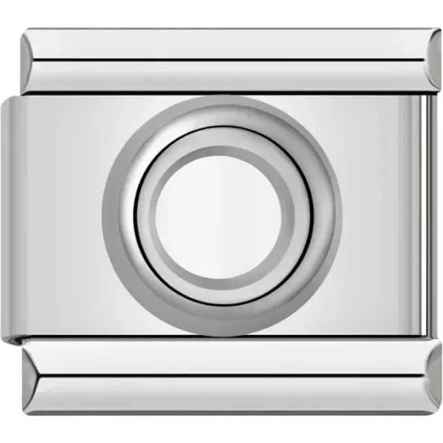 Silver circle with black outline Italian charm bracelet link