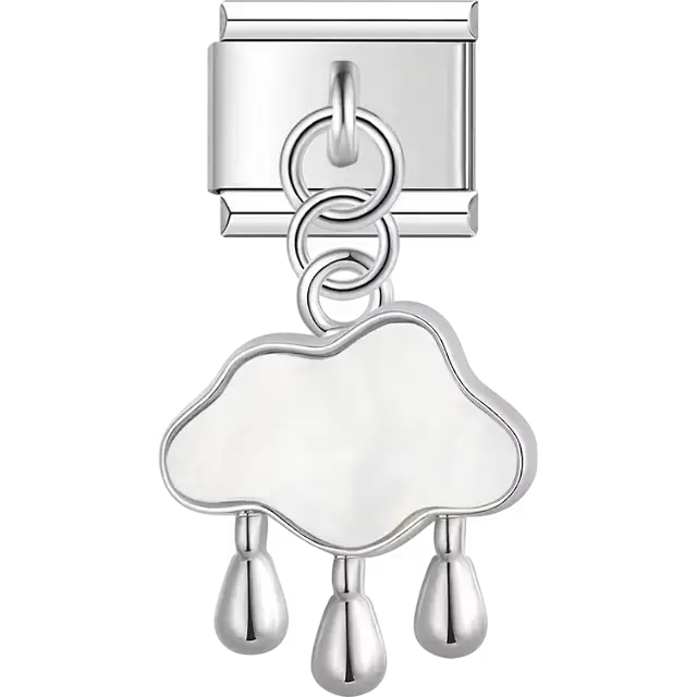 Silver cloud-shaped charm with three teardrop dangles Italian charm bracelet link
