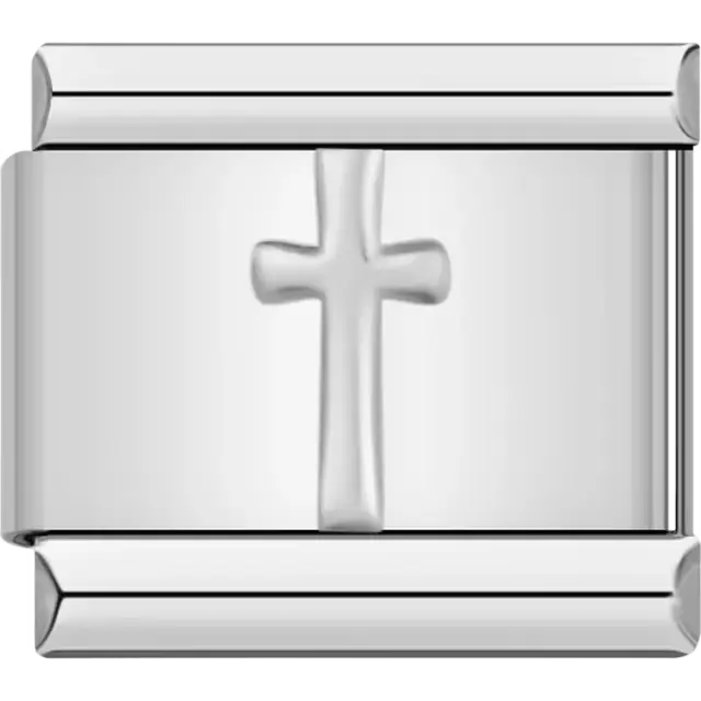 Embossed silver cross design Italian charm bracelet link