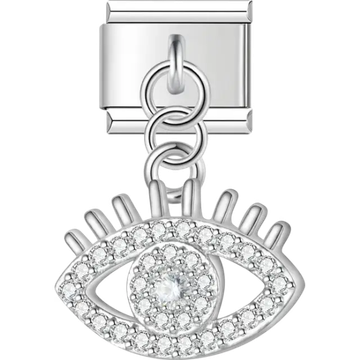 Crystal-encrusted eye dangle Italian charm bracelet link