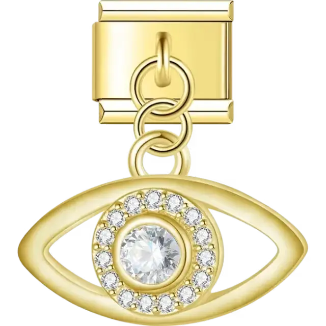 Open crystal eye dangle Italian charm bracelet link