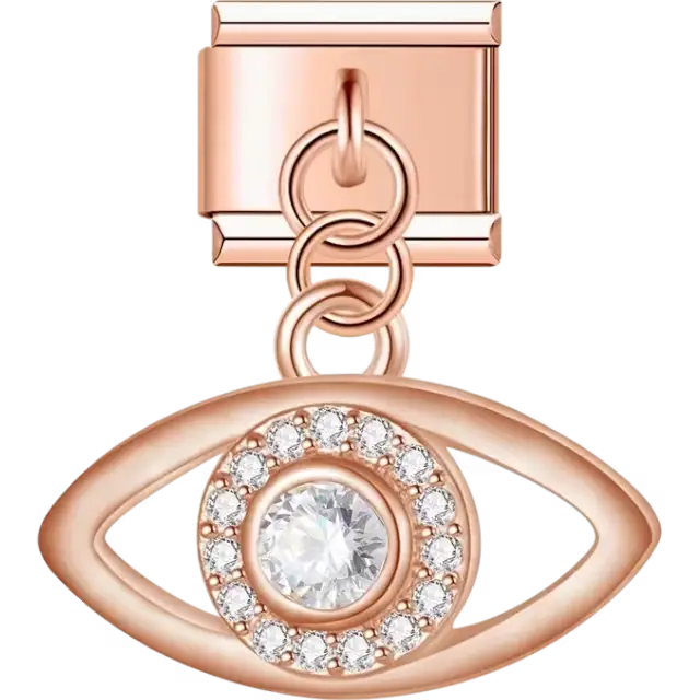 Open crystal eye dangle Italian charm bracelet link