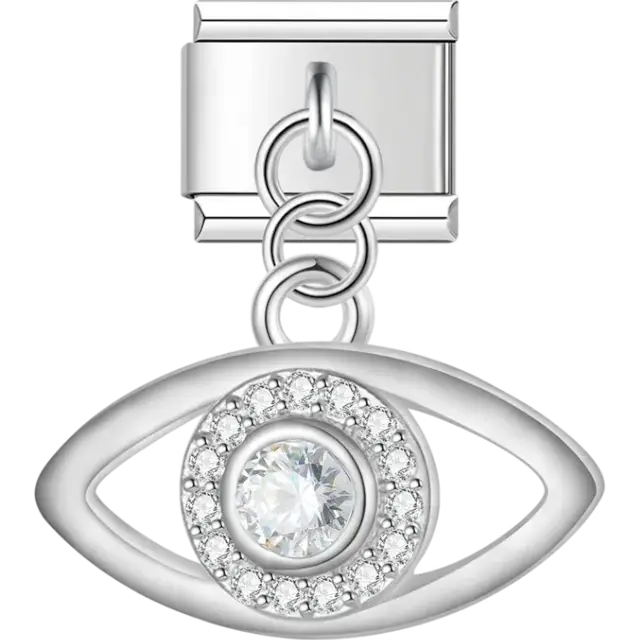 Open crystal eye dangle Italian charm bracelet link