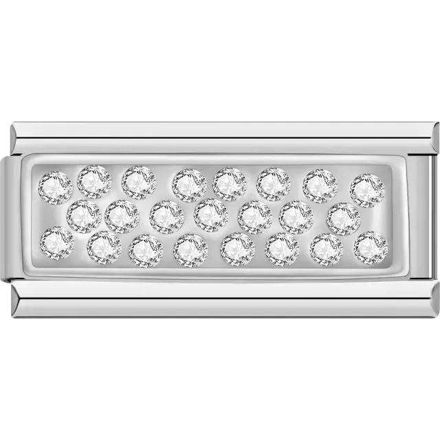 Horizontal strip design with clear crystals Italian charm bracelet link