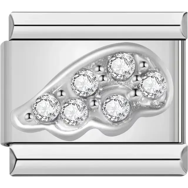 Silver wave-shaped design featuring seven sparkling crystals Italian charm bracelet link