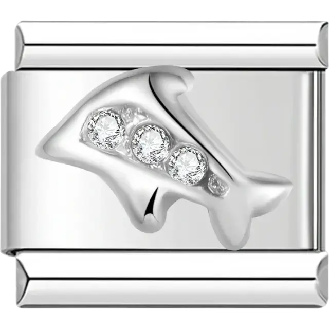 Silver dolphin with gemstone Italian charm bracelet link