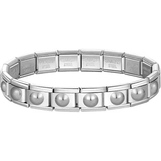 Silver dots charms composing stainless steel Italian bracelet