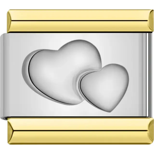 Double hearts Italian charm bracelet link
