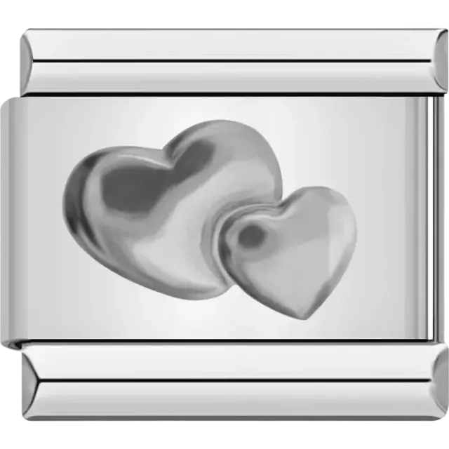 Double hearts Italian charm bracelet link