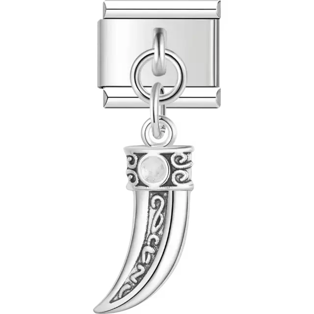 Fang design with ornate decorative accents Italian charm bracelet link