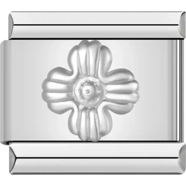 Flower design in silver with detailed petals Italian charm bracelet link