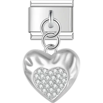 Silver heart pendant with clear crystal accents Italian charm bracelet link