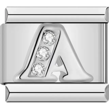 Silver letter "A" with crystals Italian charm bracelet link