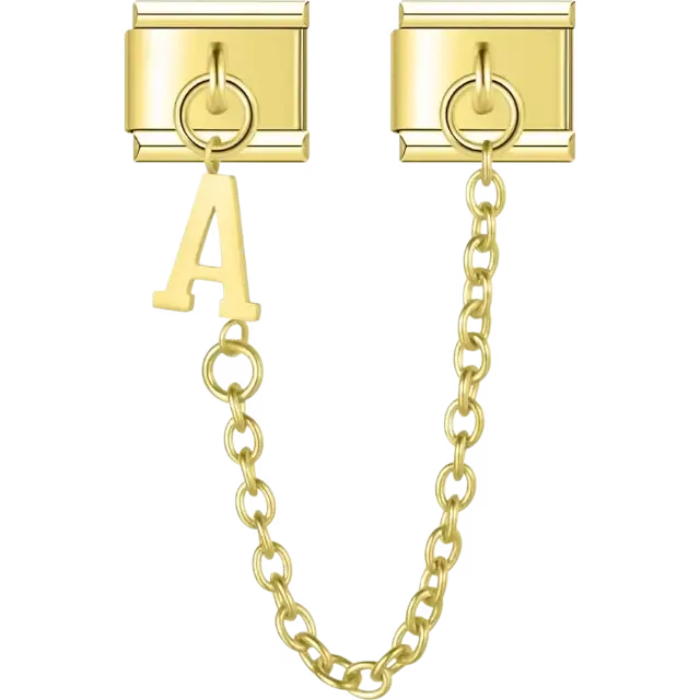 Safety chain with a dangling letter "A" Italian charm bracelet link