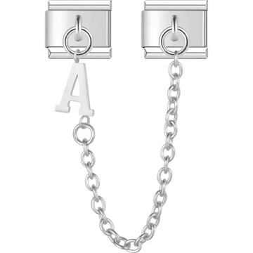 Safety chain with a dangling letter "A" Italian charm bracelet link