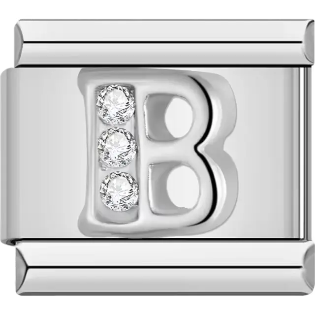 Silver letter "B" with crystals Italian charm bracelet link