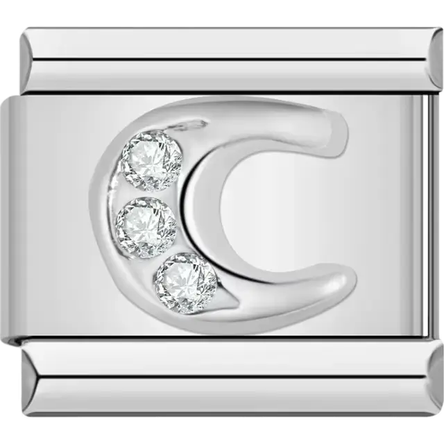 Silver letter "C" with crystals Italian charm bracelet link