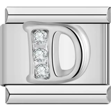 Silver letter "D" with crystals Italian charm bracelet link