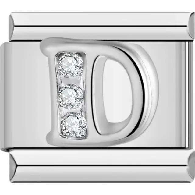 Silver letter "D" with crystals Italian charm bracelet link