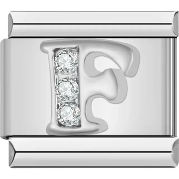 Silver letter "F" with crystals Italian charm bracelet link