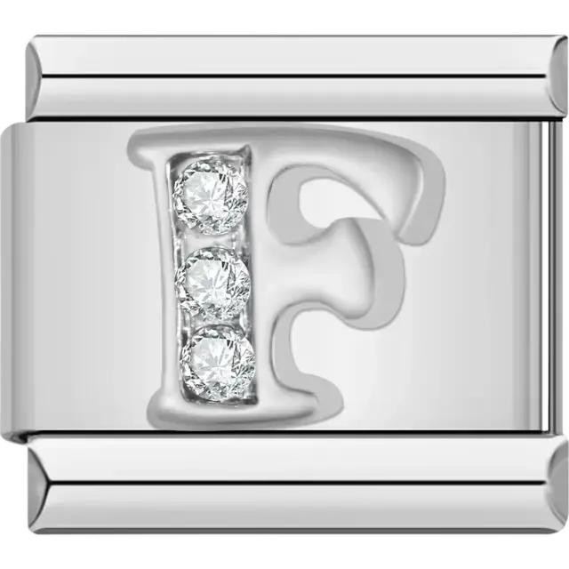 Silver letter "F" with crystals Italian charm bracelet link