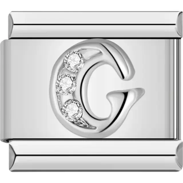 Silver letter "G" with crystals Italian charm bracelet link