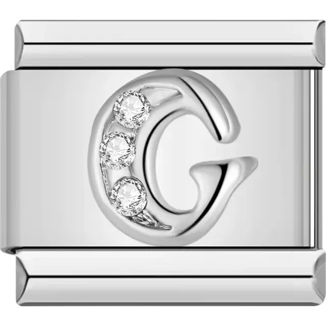 Silver letter "G" with crystals Italian charm bracelet link