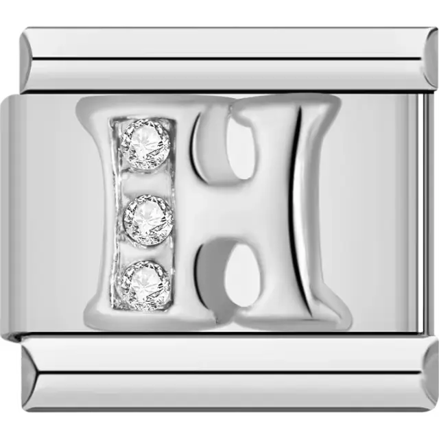 Silver letter "H" with crystals Italian charm bracelet link