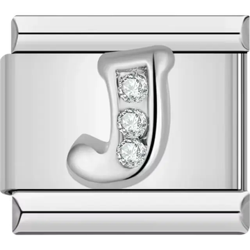 Silver letter "J" with crystals Italian charm bracelet link