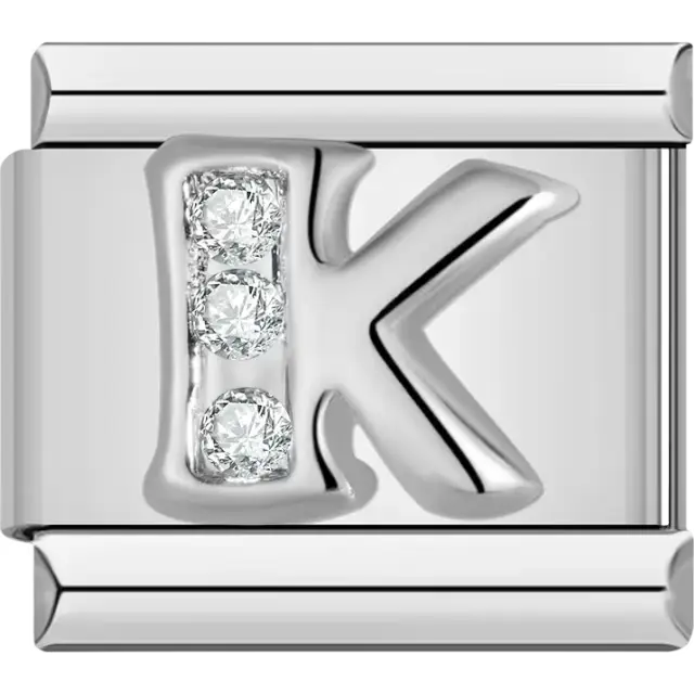 Silver letter "K" with crystals Italian charm bracelet link