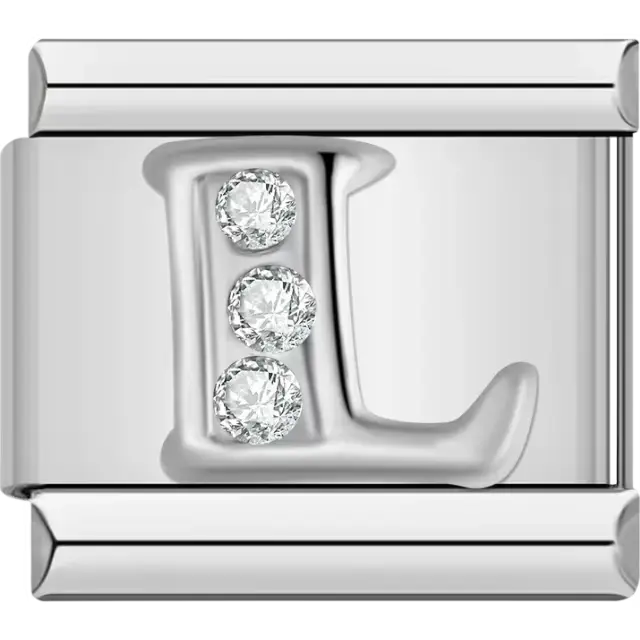 Silver letter "L" with crystals Italian charm bracelet link