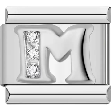Silver letter "M" with crystals Italian charm bracelet link