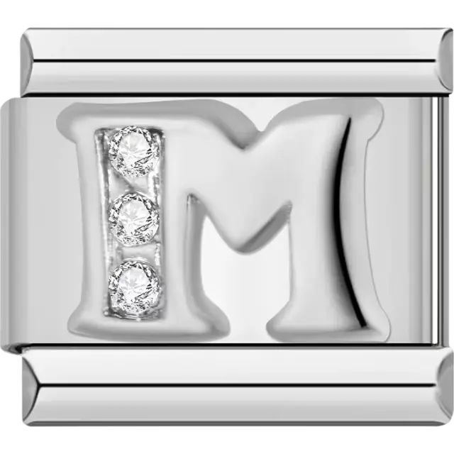 Silver letter "M" with crystals Italian charm bracelet link