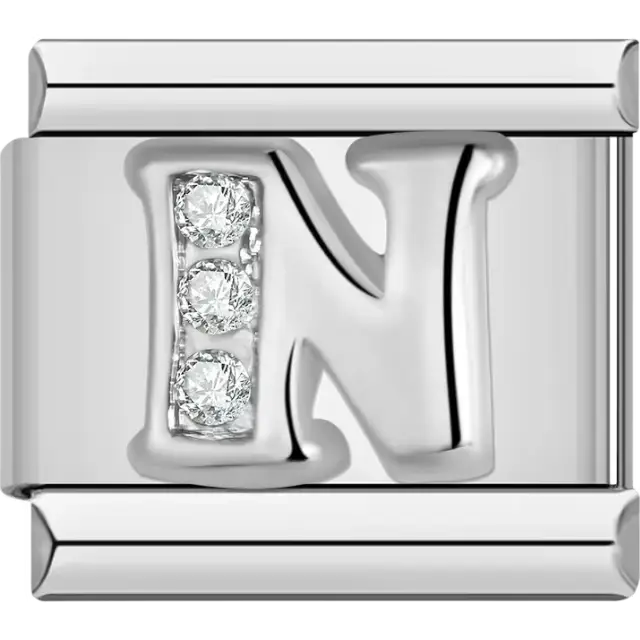 Silver letter "N" with crystals Italian charm bracelet link
