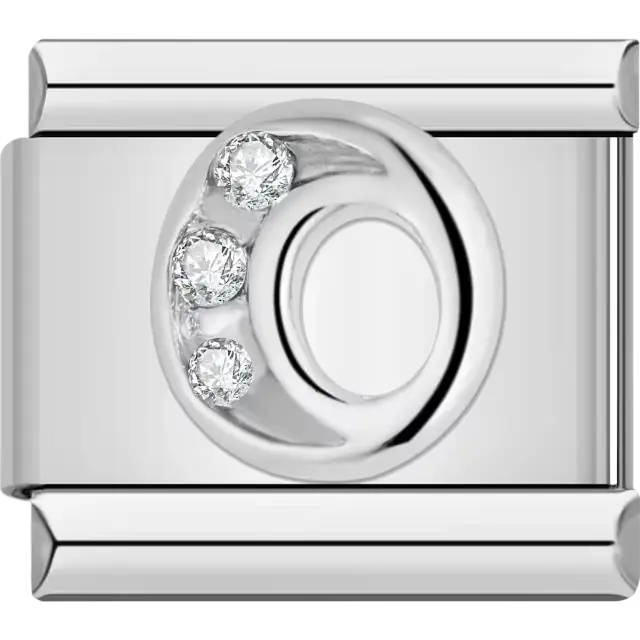 Silver letter "O" with crystals Italian charm bracelet link