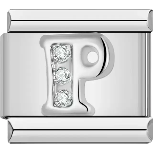Silver letter "P" with crystals Italian charm bracelet link