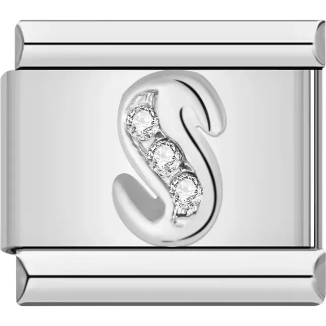 Silver letter "S" with crystals Italian charm bracelet link