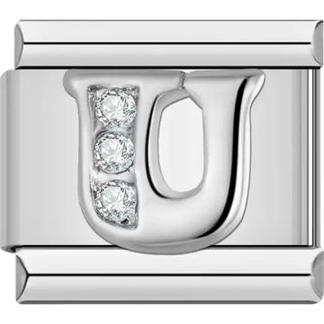 Silver letter "U" with crystals Italian charm bracelet link