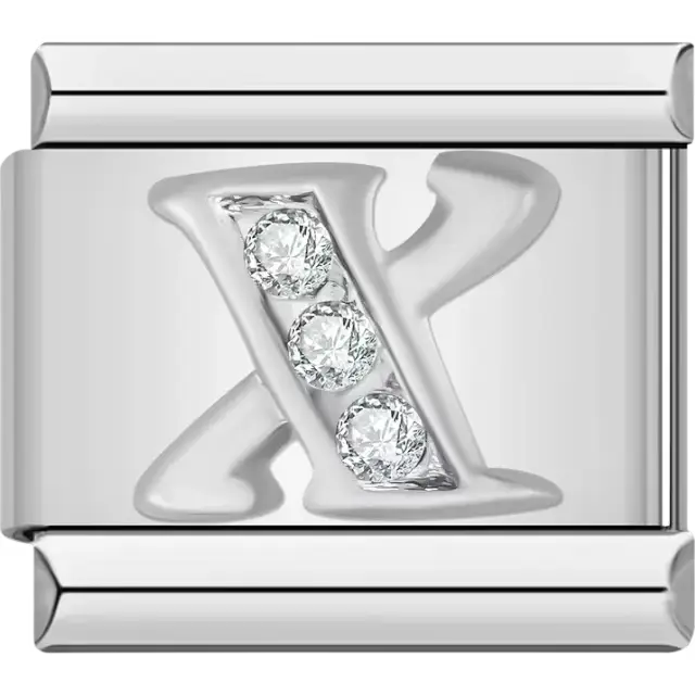 Silver letter "X" with crystals Italian charm bracelet link