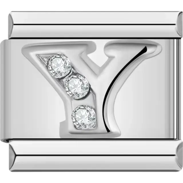 Silver letter "Y" with crystals Italian charm bracelet link